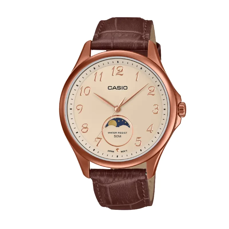 Casio Enticer Moon Phase Champagne Dial Men's Watch- MTP-M110RL-5AV